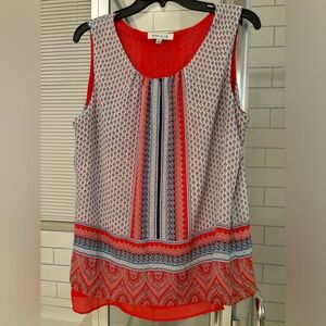 Rose + olive orange and blue blouse, Size XL